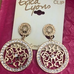 Goldtone and Cubic zirconia Clipon Earrings